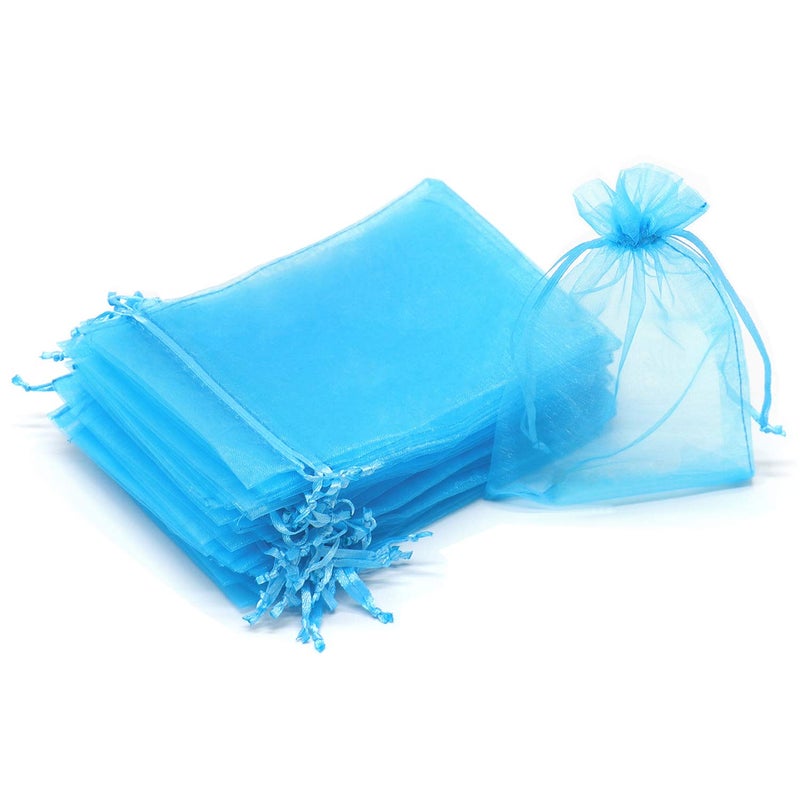 Bezall 50Pcs Lake Blue Organza Bags 3x4 Inch, Small Mesh Bags Drawstring Gift Bag Baby Shower Wedding Party Favor Bag Jewelry Candy Pouches - Image 1